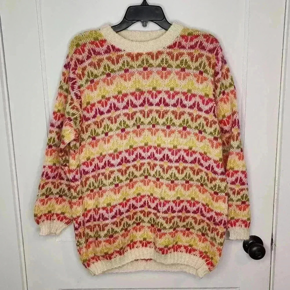 Benneton Sweaters - Benetton Sz Medium Sweater Pullover Multicolor Abstract Womens Mohair Wool Blend